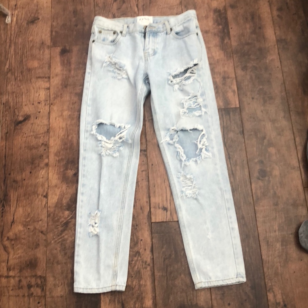 One teaspoon light wash stopped denim jeans